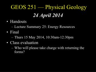 GEOS 251 — Physical Geology