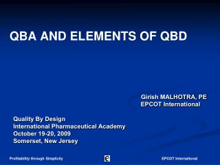 QBA AND ELEMENTS OF QBD