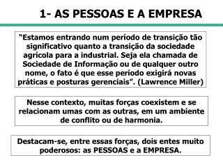 1- AS PESSOAS E A EMPRESA