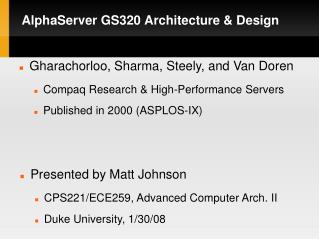 AlphaServer GS320 Architecture &amp; Design