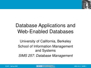 Database Applications and Web-Enabled Databases