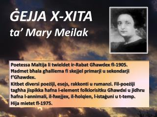 ĠEJJA X-XITA ta’ Mary Meilak