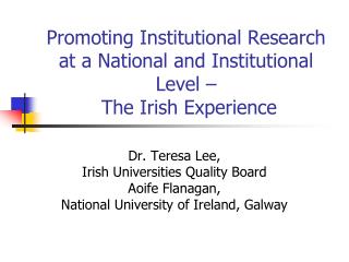 Promoting Institutional Research at a National and Institutional Level – The Irish Experience