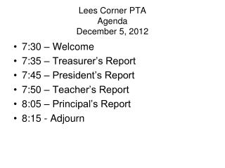 Lees Corner PTA Agenda December 5, 2012