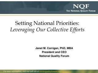 Setting National Priorities: Leveraging Our Collective Efforts