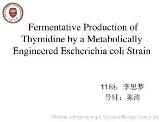 Fermentative Production of Thymidine by a Metabolically Engineered Escherichia coli Strain