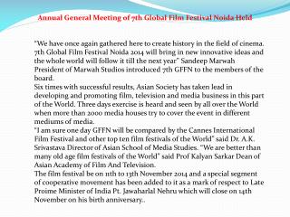 Annual General Meeting of 7th Global Film Festival Noida Hel