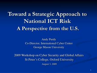 Toward a Strategic Approach to National ICT Risk A Perspective from the U.S.