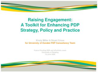 Raising Engagement: A Toolkit for Enhancing PDP Strategy, Policy and Practice