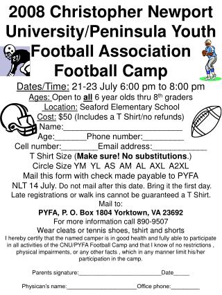 2008 Christopher Newport University/Peninsula Youth Football Association Football Camp