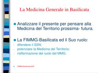 La Medicina Generale in Basilicata