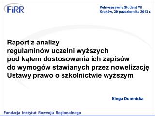 Raport z analizy regulaminów uczelni wyższych pod kątem dostosowania ich zapisów