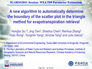 IGARSS2011 Session: WE4.T09 Parameter Estimation