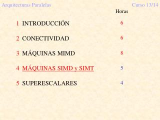 Arquitecturas Paralelas		Curso 13/14