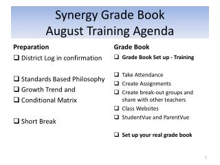 Synergy Grade Book August Training Agenda