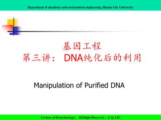 基因工程 第三讲： DNA 纯化后的利用