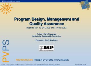 Program Design, Management and Quality Assurance
