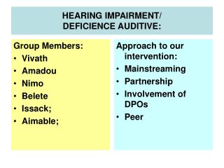 HEARING IMPAIRMENT/ DEFICIENCE AUDITIVE: