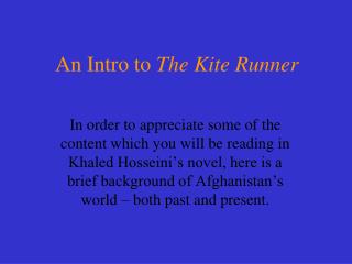 An Intro to The Kite Runner