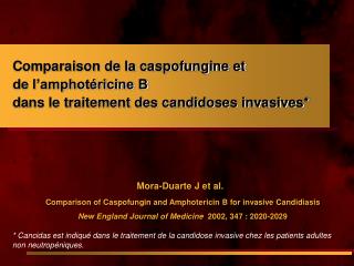 Mora-Duarte J et al. Comparison of Caspofungin and Amphotericin B for invasive Candidiasis