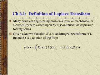 Ch 6.1: Definition of Laplace Transform