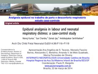 Analgesia epidural no trabalho de parto e desconforto respiratório estudo caso-controle