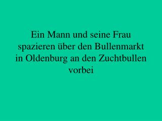 Ein Mann und seine Frau spazieren über den Bullenmarkt in Oldenburg an den Zuchtbullen vorbei