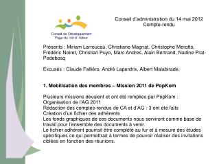 Conseil d’administration du 14 mai 2012 Compte-rendu