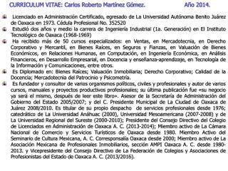 CURRICULUM VITAE: Carlos Roberto Martínez Gómez. Año 2014.