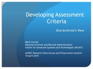 Developing Assessment Criteria