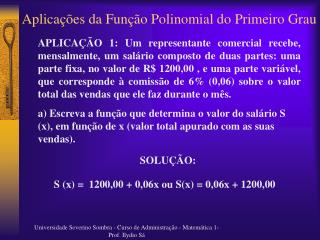 Aplicações da Função Polinomial do Primeiro Grau