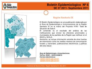 Boletín Epidemiológico Nº 6 SE 37 2011- Septiembre 2011