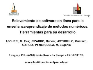 ASCHERI, M. Eva; PIZARRO, Rubén; ASTUDILLO, Gustavo; GARCÍA, Pablo; CULLA, M. Eugenia