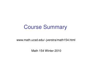Course Summary