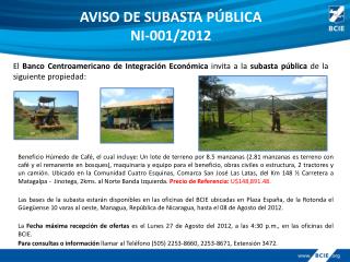 AVISO DE SUBASTA PÚBLICA NI-001/2012