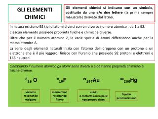 GLI ELEMENTI CHIMICI