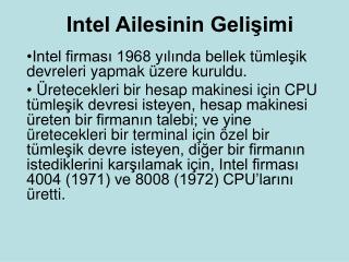 Intel Ailesinin Gelişimi