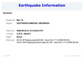 Earthquake Information