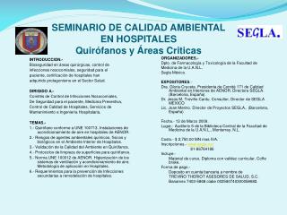SEMINARIO DE CALIDAD AMBIENTAL EN HOSPITALES Quirófanos y Áreas Criticas