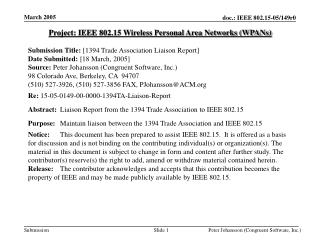 Project: IEEE 802.15 Wireless Personal Area Networks (WPANs)