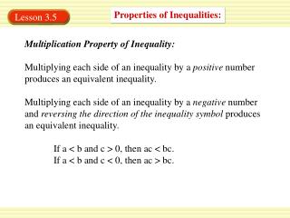 Properties of Inequalities:
