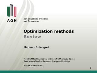 Optimization methods Review