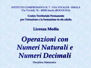 Operazioni con Numeri Naturali e Numeri Decimali