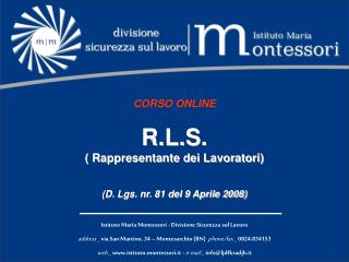 CORSO ONLINE R.L.S. ( Rappresentante dei Lavoratori) (D. Lgs. nr. 81 del 9 Aprile 2008)