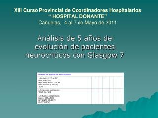 Análisis de 5 años de evolución de pacientes neurocríticos con Glasgow 7