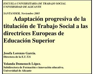 “Proyecto Piloto” E.U. Trabajo Social Alicante