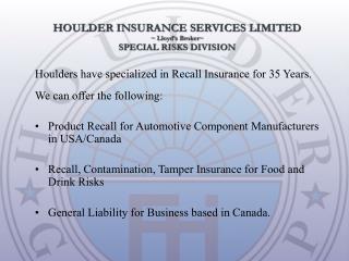 Product Recall for Automotive Component Manufacturers in USA/Canada