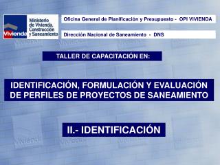 IDENTIFICACIÓN, FORMULACIÓN Y EVALUACIÓN DE PERFILES DE PROYECTOS DE SANEAMIENTO