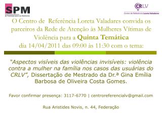 Convite 5ª Temática - Dissertação Gina Costa Gomes