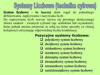 Systemy Liczbowe (technika cyfrowa)